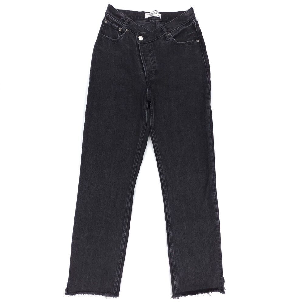 ABERCROMBIE Dad High Rise Raw Hem Crossover Jeans Clean Girl Minimal Y2k Black